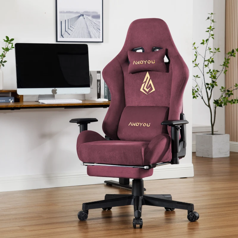 Sedia da gaming con poggiapiedi, in similpelle scamosciata traspirante, regolabile in altezza con molla a gas, girevole, 70x70x135 cm, Rosso