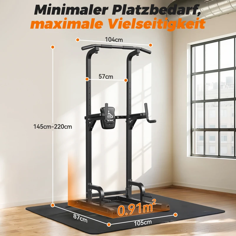 Power Tower Stazione per trazioni, 10‑in‑1 allenamento total body, schienale ispessito & allargato, 105x87x220 cm, Nero