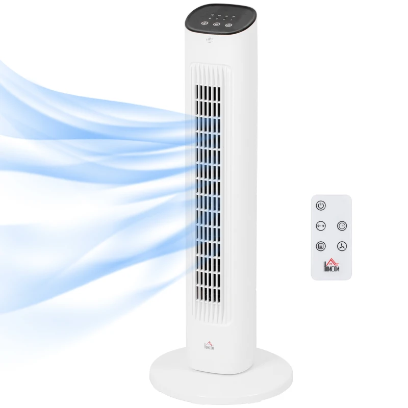 HOMCOM Zuilventilator 50W met Afstandsbediening stille 3 snelheden Timer en 85° Oscillatie 30 x 30 x 78 cm wit