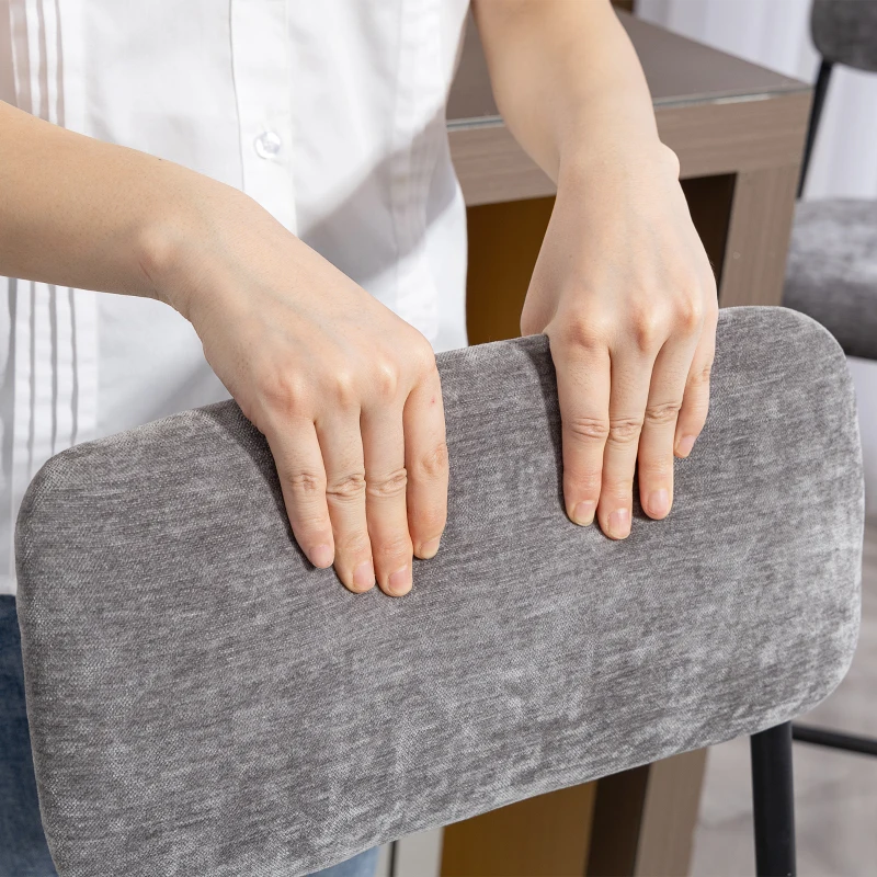 HOMCOM Set van 2 barkrukken, gepolsterde hoge stoelen voor keukentafel en huisbar, rugleuning, voetsteun, stofbekleding, staal, grijs