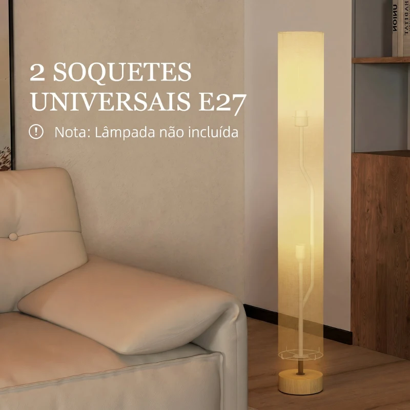 HOMCOM Candeeiro de Pé para Sala com Casquilho E27 Máx. 40 W, Abat-Jour em Linho e Estrutura Metálica, 15x15x120 cm, Cinzento