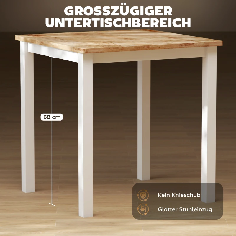 HOMCOM Eettafel van rubberhout, voor maximaal 4 personen, antislip pads, natuurlijk hout