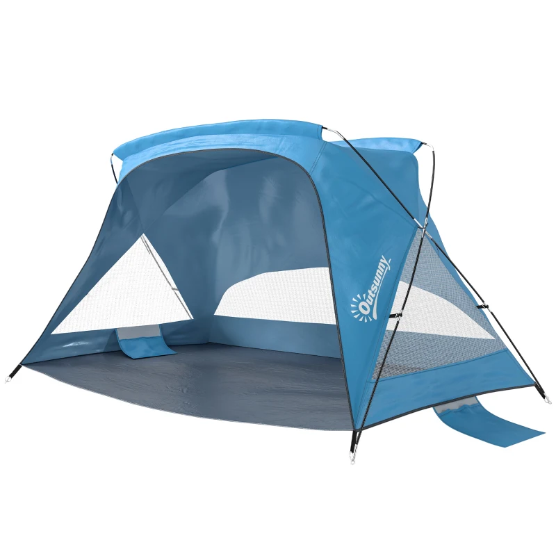 Outsunny Carpa de Playa para 2-3 Personas con Sacos de Arena, Puerta, Ventanas, UPF30+ Bolsa de Transporte Bolsillo Azul Cielo