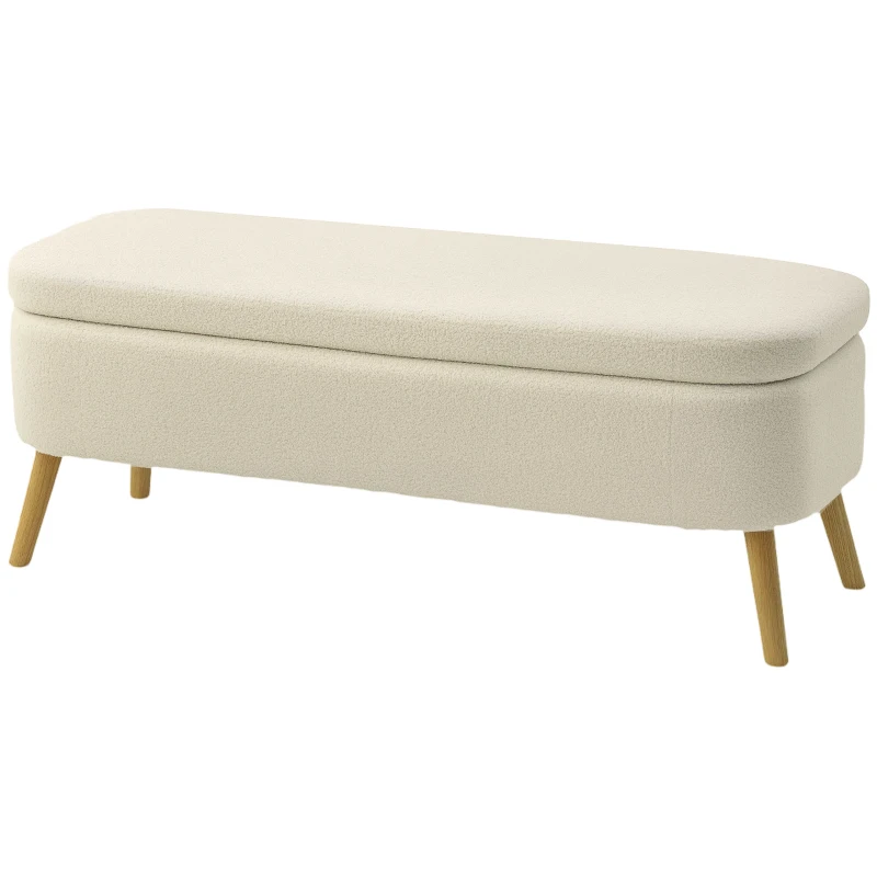 HOMCOM Opbergzitbank, zitbank met 65 L opbergruimte, teddyfleece-stof, rubberhout, 120 x 42 x 45 cm, beige