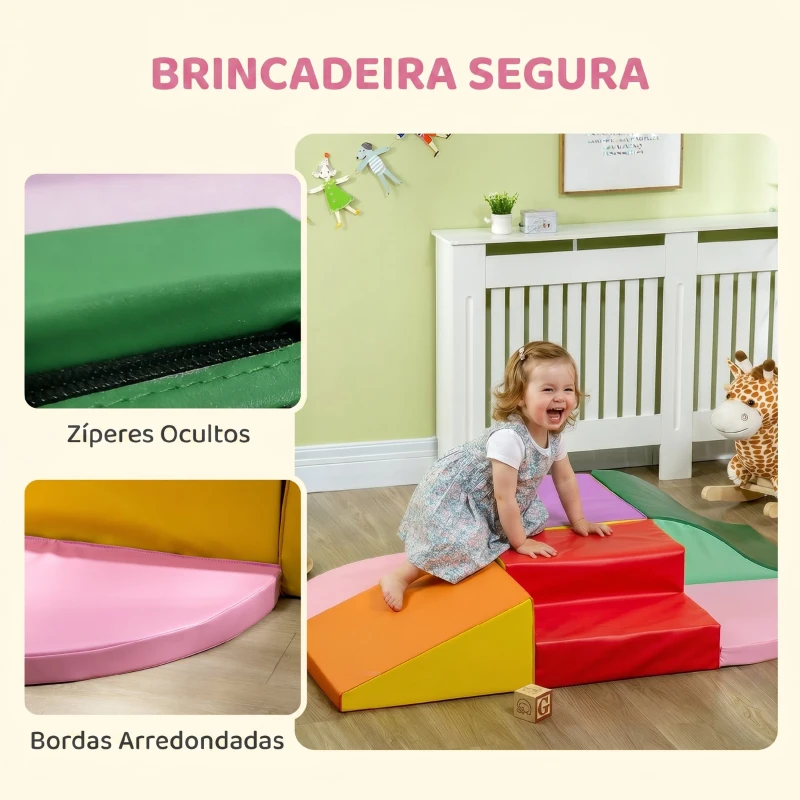 HOMCOM Conjunto de 6 Blocos de Espuma para Crianças de 18-36 Meses Brinquedo Educativo de Construção 150x100x24cm Multicor