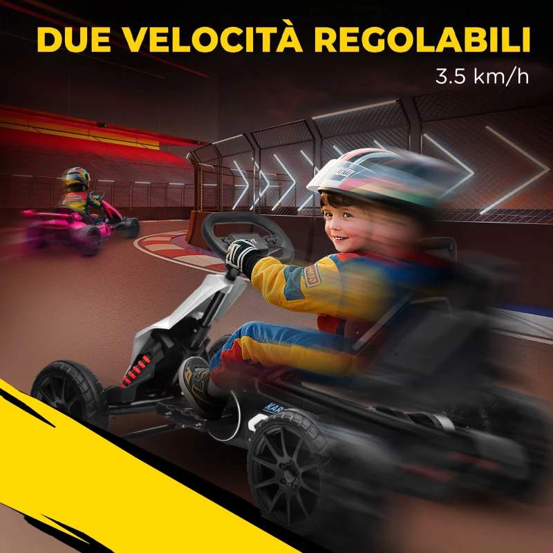 HOMCOM Go Kart Elettrico per Bambini 3-8 Anni, 12V 3-5 km/h, con Cintura di Sicurezza, Capacità 30 kg, Bianco