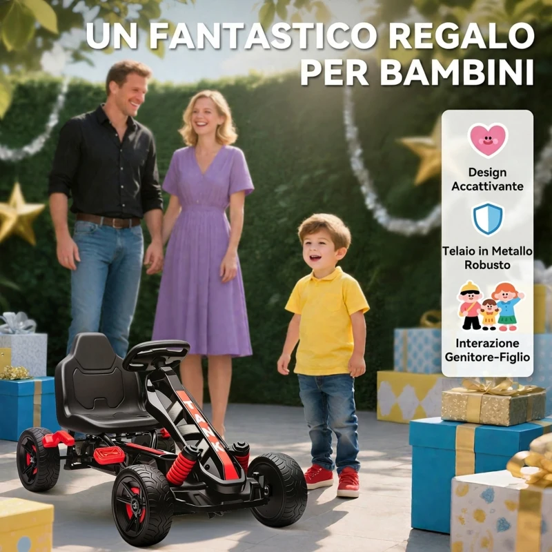AIYAPLAY Go Kart a Pedali per Bambini 3-6 Anni, 50 kg Portata, con Portabicchieri e Ruote in EVA Antiscivolo, Rosso