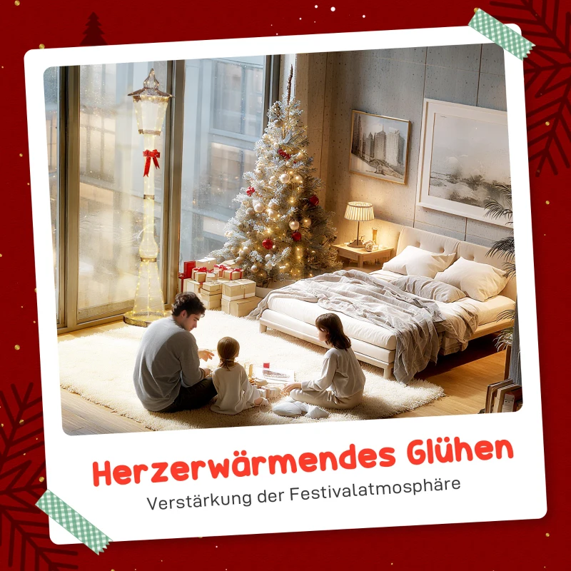 Outsunny 2,15 m verlichte lantaarnpaal, 155 LEDs, outdoor kerstlantaarn, rode strik, waterdicht, voor tuin, terras
