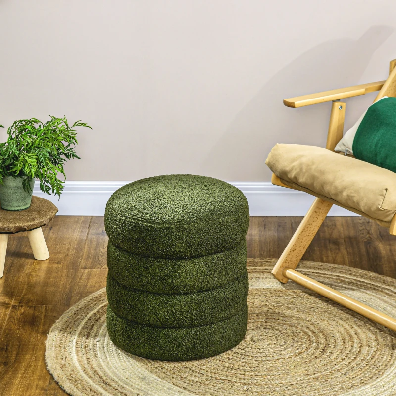 HOMCOM Kruk, rond, Teddyfleece, tot 120kg, Φ40x45H cm, Groen