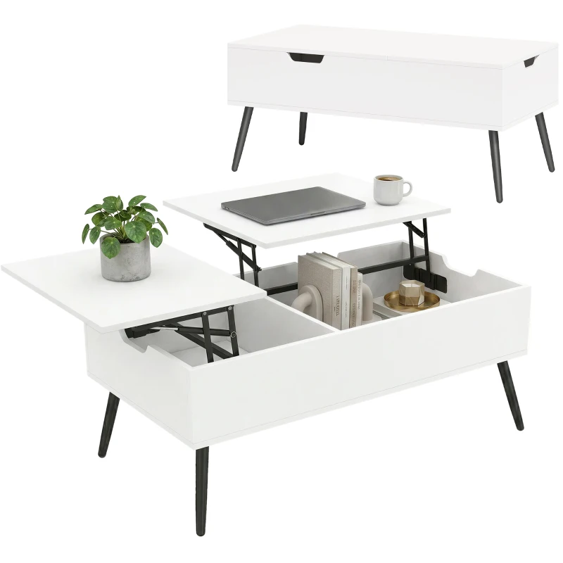 HOMCOM Couchtisch Höhenverstellbar Wohnzimmertisch mit Verstecktem Stauraum für Wohnzimmer, 50 x 100 cm, Weiß