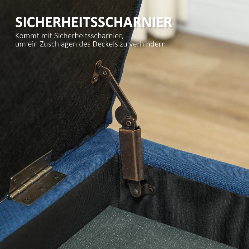 HOMCOM Poefbank met opbergruimte, Ottomane, Halbank, Knoopdetails, 125,1 cm x 48,9 cm x 41,3 cm, Blauw