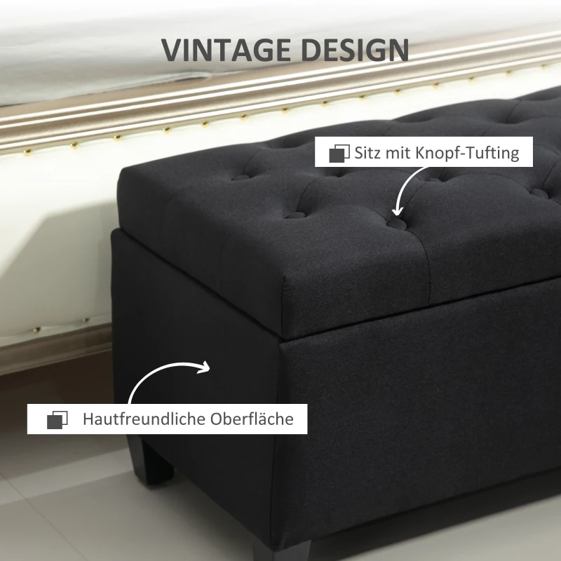 HOMCOM Zitbank met Opbergruimte, Halbank, Linnenachtig Polyester, Rubberhout, Zwart, 100 x 40 x 44 cm(m-6)