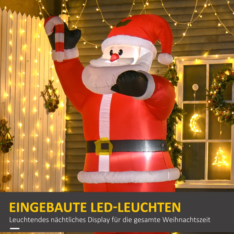 HOMCOM Opblaasbare Kerstdecoratie, 2,4 m Kerstman met LED-verlichting, Zuurstok