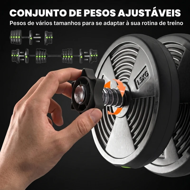 SPORTNOW Kit de Halteres 30 kg 2 em 1 Jogo de Pesos com Barra de Pesos Pega Antiderrapante para Treino de Força  Preto e Verde