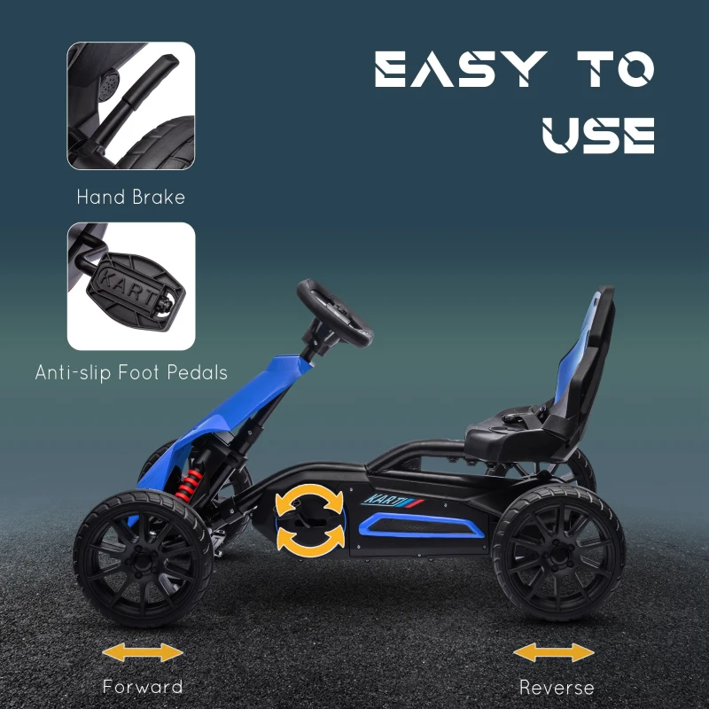 HOMCOM Kids Pedal Go Kart, with Adjustable Seat, EVA Wheels, Seat, Handbrake - Blue