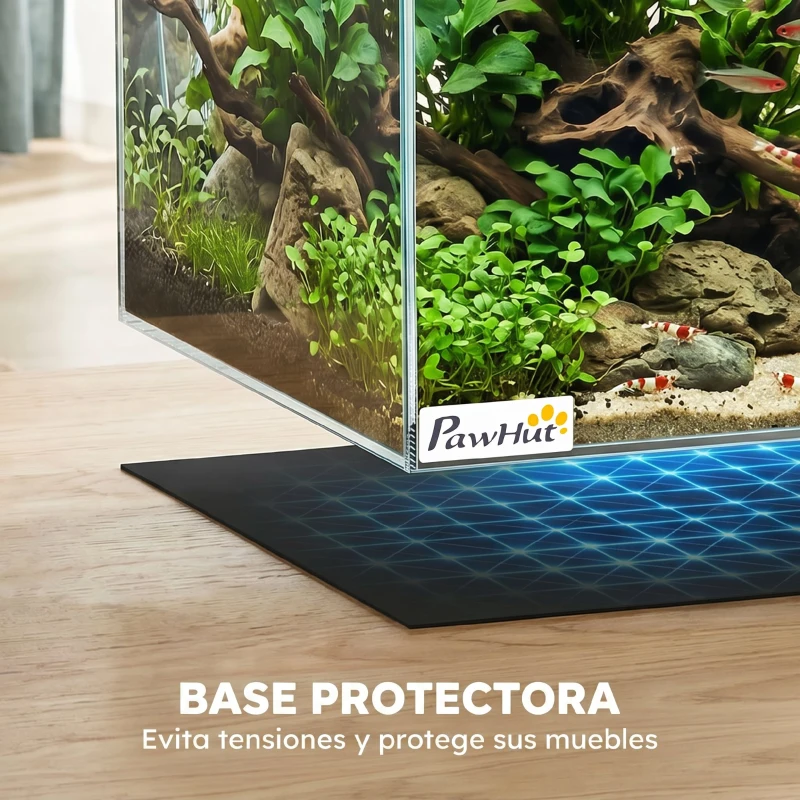 PawHut Acuario de Pecera 51 L Pecera de Cristal con Alfombrilla Protectora para Peces Camarones y Tortugas Transparente