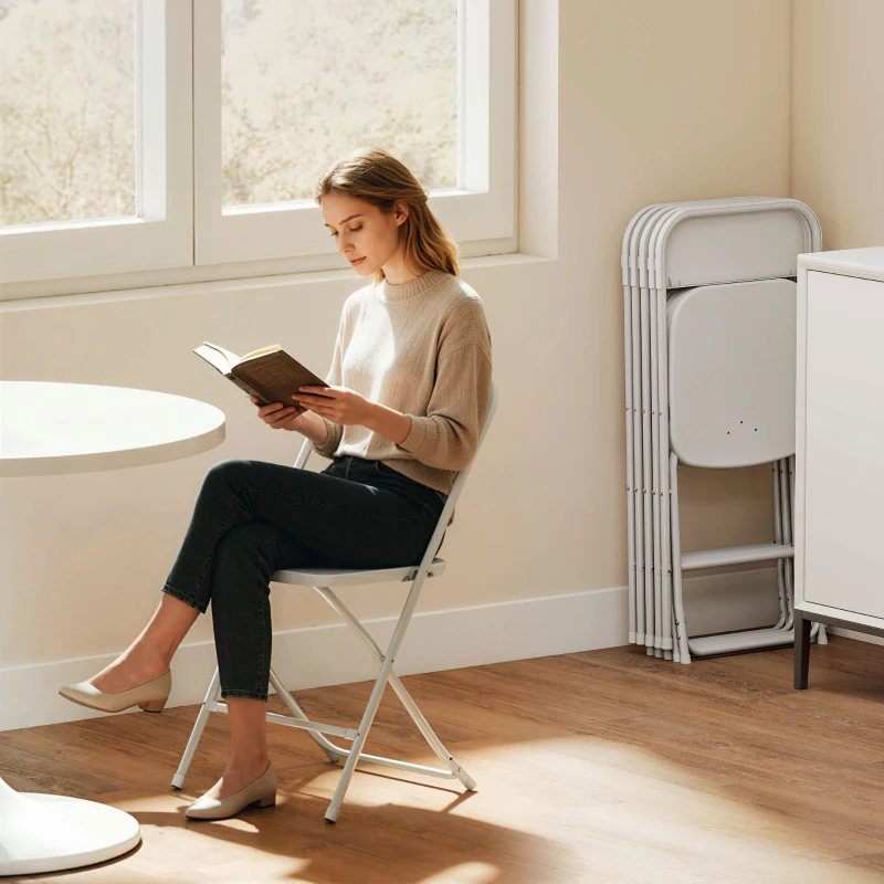 HOMCOM Set van 6 klapstoelen, opvouwbare stoelen met afvoergaten, stalen frame, veelzijdig inzetbaar, wit