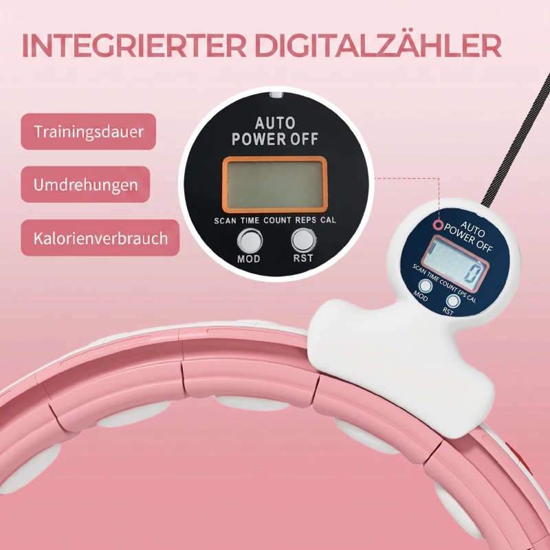 SPORTNOW Smart Hula Hoop Reifen Erwachsene mit Gewicht Kugel Zähler 16 Knoten (76-113cm) Rosa