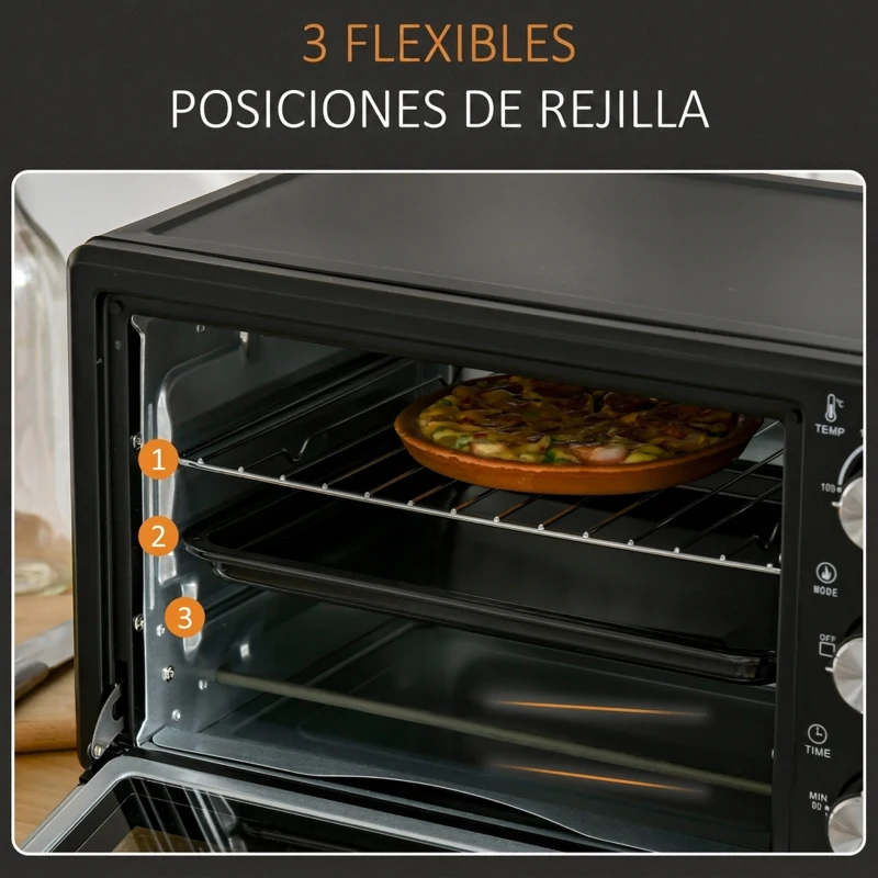 HOMCOM Horno Sobremesa de 21L 1400W Mini Horno Eléctrico Temporizador hasta 60min y Temperatura Regulable hasta 230℃ Negro
