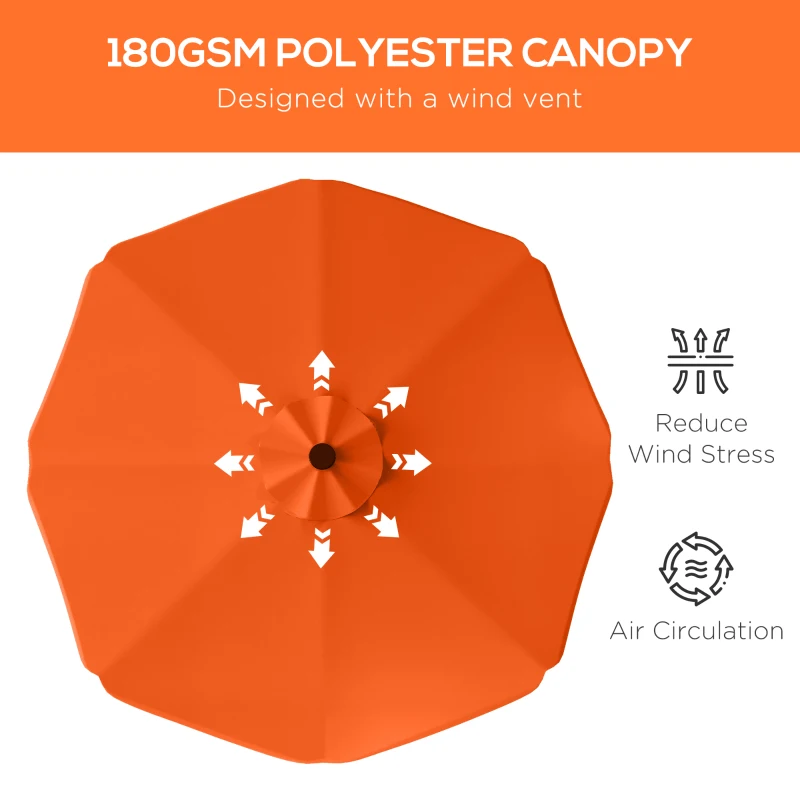 Outsunny Solar Patio Umbrella with LED and Tilt, Outdoor Market Table Umbrella Parasol with Crank, 3 x 3 (m), Orange