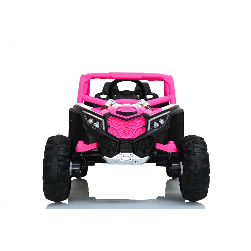 12V Veicolo elettrico per bambini 2 posti, ammortizzazione anteriore/posteriore e funzione d'oscillazione, 111x70x63 cm, Rosa+Bianco