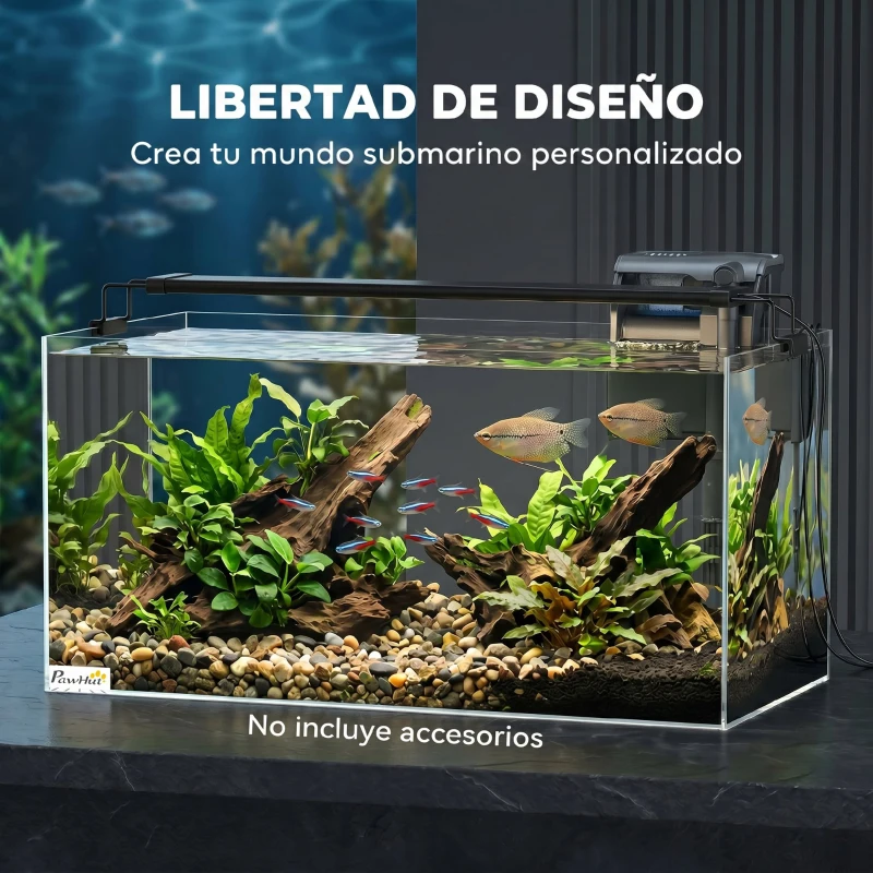 PawHut Acuario de Pecera 51 L Pecera de Cristal con Alfombrilla Protectora para Peces Camarones y Tortugas Transparente