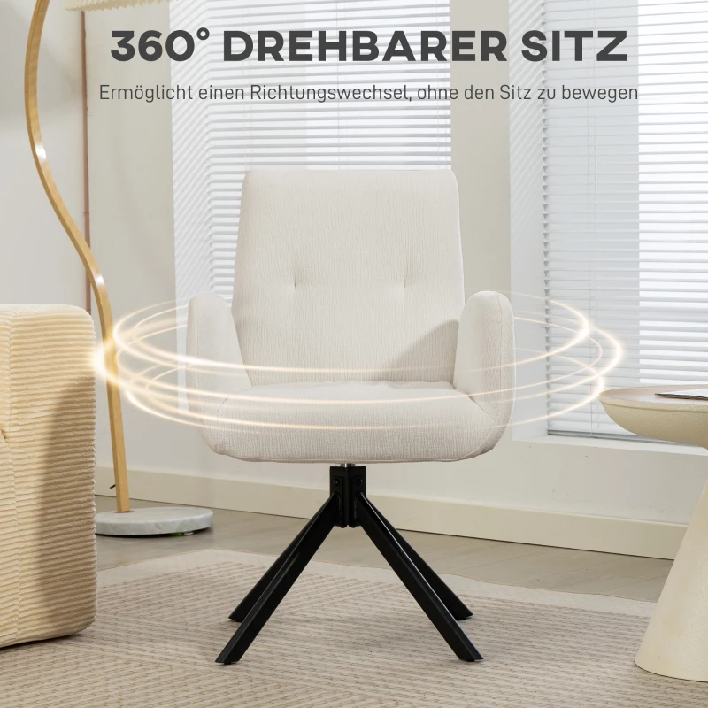 HOMCOM Gepolsterde fauteuil, accentfauteuil, modern design, draaibaar, tot 120 kg, crèmewit