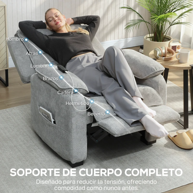 HOMCOM Sillón Relax Reclinable Eléctrico Motor Silencioso 2 Posiciones Memoria Reposapiés Reposacabezas Puerto USB y Bolsillos