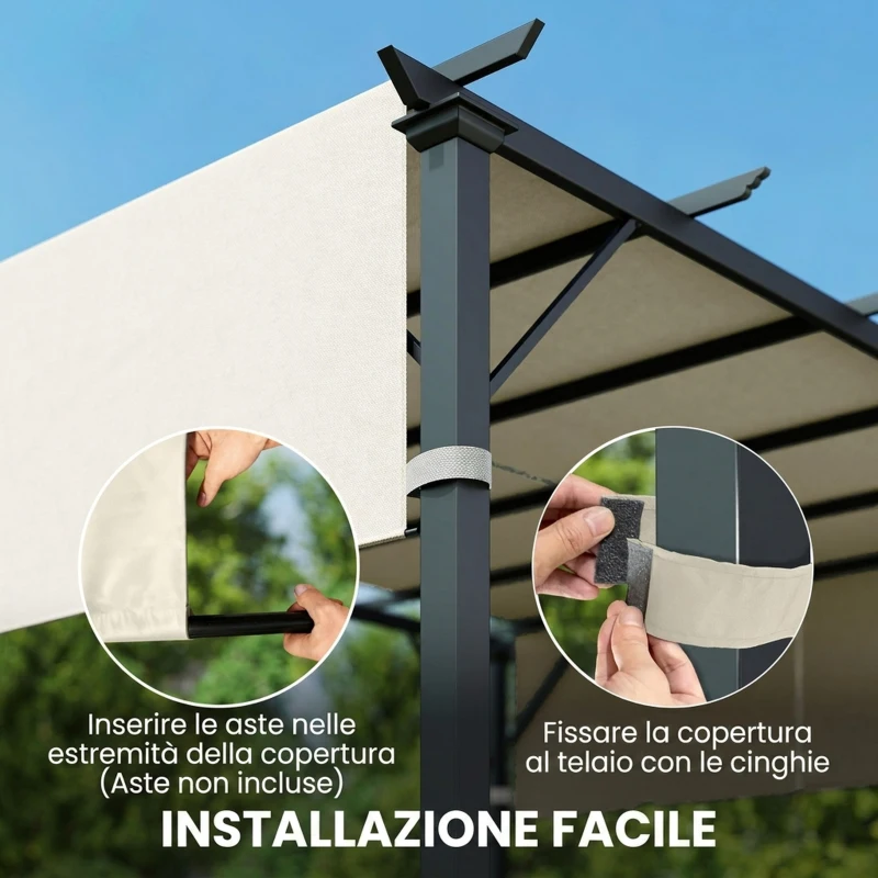 Outsunny Copertura per Gazebo Pergola 3x3 m in Poliestere con Tasche e Cinghie, 488x122 cm, Bianco Crema