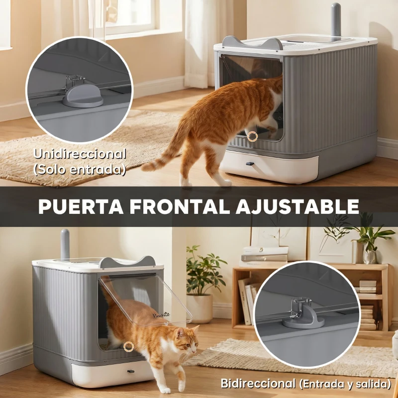 PawHut Arenero para Gatos Cubierto M con Tapa Abatible Salida Superior Pala Bolsas Desodorantes Fácil de Limpiar Blanco