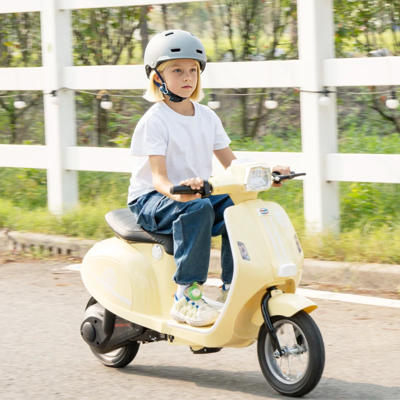 AIYAPLAY 24V Kids Electric Motorbike, Ride on Motorcycle with Manual Throttle, Brakes and LED Lights for Ages 8-12 Years, Beige