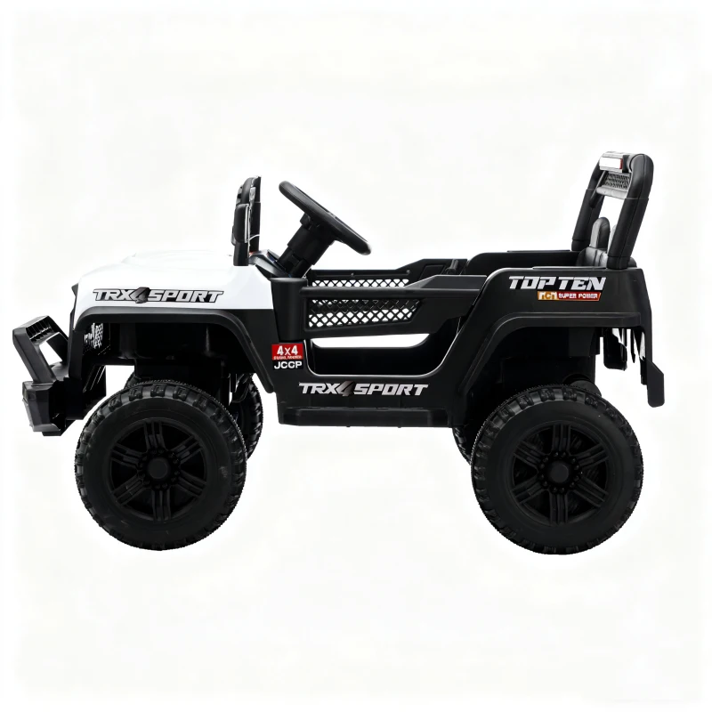 Auto elettrica per bambini 12V, telecomando per genitori e modalità di guida manuale, 96x59,2x58 cm, Bianco