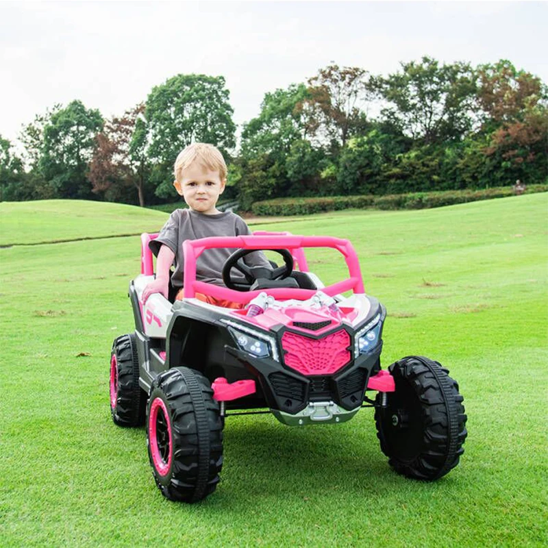 12V Veicolo elettrico per bambini 2 posti, ammortizzazione anteriore/posteriore e funzione d'oscillazione, 111x70x63 cm, Rosa+Bianco