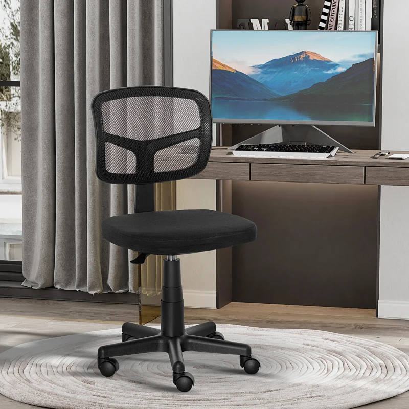 Vinsetto Bureaustoel Ergonomische Bureaustoel, Verstelbare Draaistoel, Ruimtebesparend Zwart