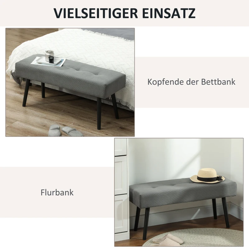 HOMCOM Gestoffeerde Bank met Ribstof, Bedbank met Metalen Poten, Schoenenbank 100 x 36 x 45 cm Grijs