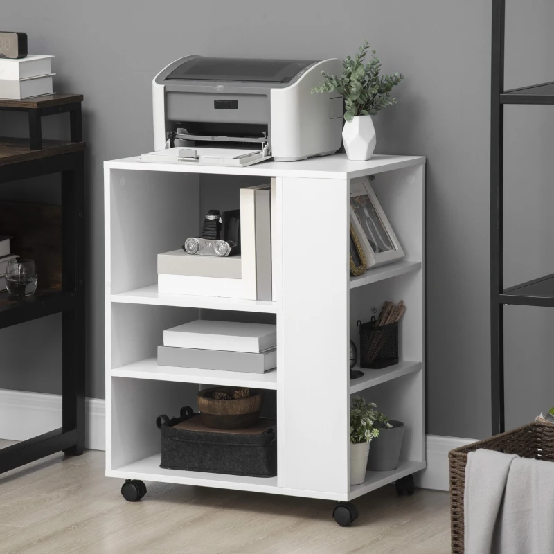 Vinsetto Armário para Impressora Móvel Auxiliar de Escritório com Rodas e Prateleiras Abertas Carga Máxima 30kg 60x40x75,8cm Branco