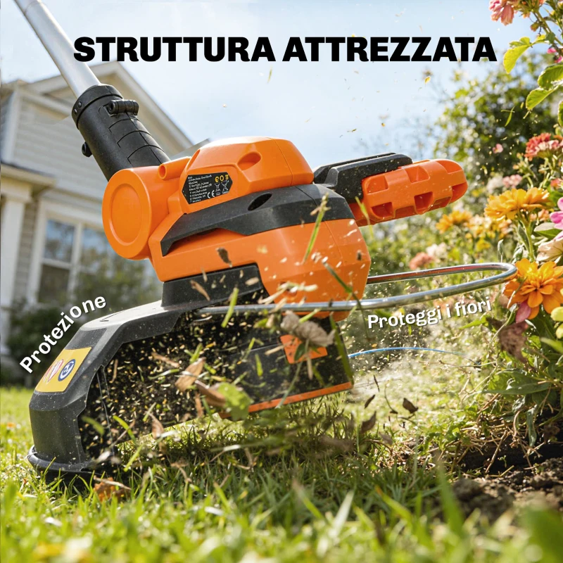 Outsunny Decespugliatore Regolabile a Batteria con Protezione, in ABS e Alluminio, 93x31x18.5 cm, Arancione