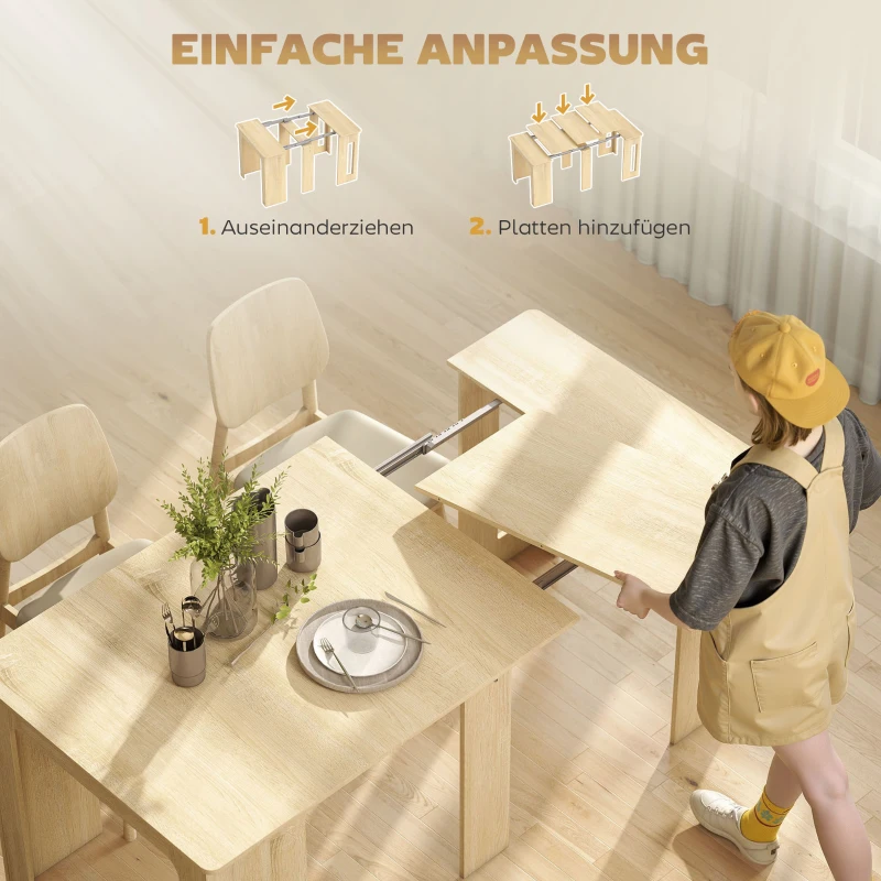 HOMCOM Eettafel, klaptafel, uitschuifbare keukentafel, eetkamertafel, spaanplaat, 60-180 x 85 x 75 cm, naturel(m-5)