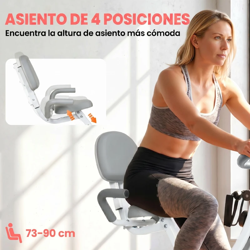 HOMCOM Bicicleta Estática Plegable 3 en 1 con Respaldo y 8 Niveles Resistencia Magnética, Bicicleta Estática en Casa Ajustable con Monitor LCD Volante Bandas Sensor de Pulso Soporte de Teléfono Rosa