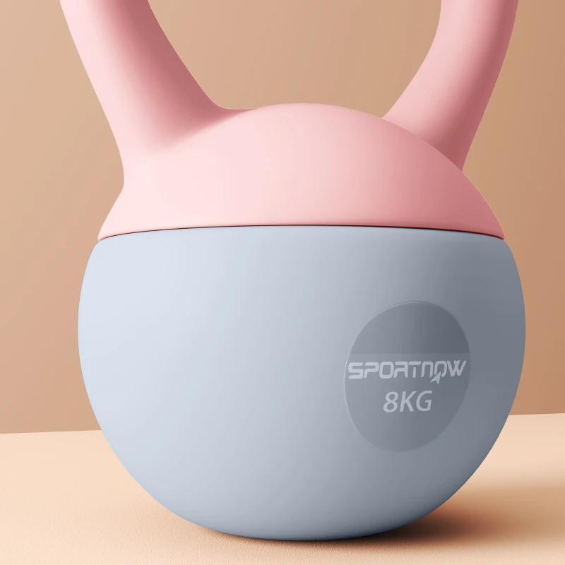 SPORTNOW Pesa Rusa 8 kg Kettlebell Relleno de Arena Metálica y Mango Antideslizante para Entrenamiento en Casa 19x19x28 cm Rosa