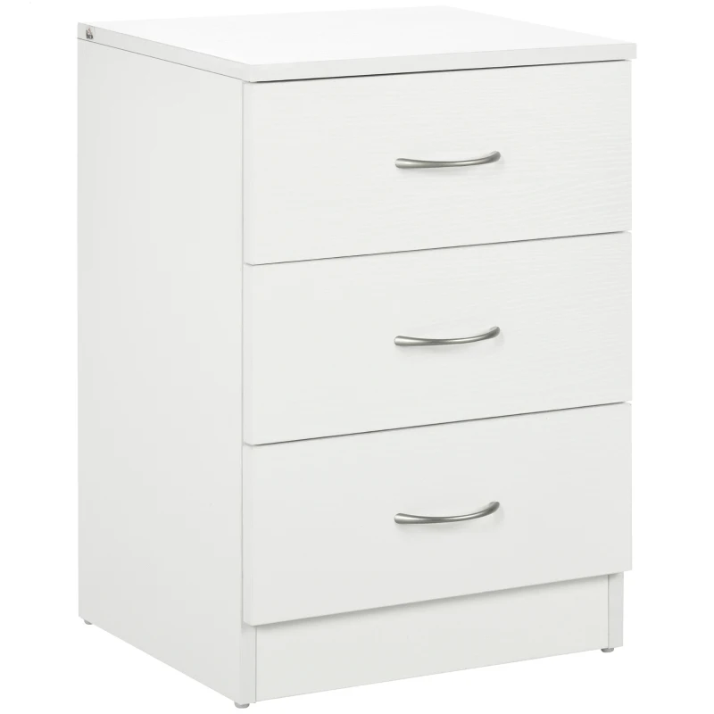 HOMCOM Table de chevet 3 tiroirs, poignées en aluminium, design anti-basculement, 40x35x58 cm, Blanc