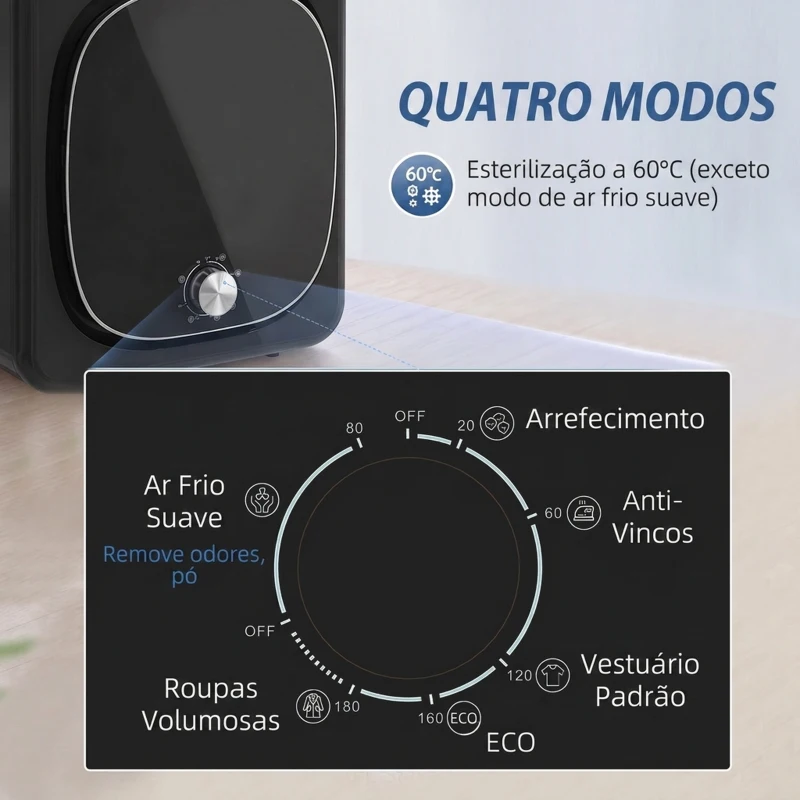 HOMCOM Máquina de Secar Roupa de Exaustão 4 kg 800W Anti-Vincos Esterilização 5 Programas Carga Frontal 48x40x56 cm Preto