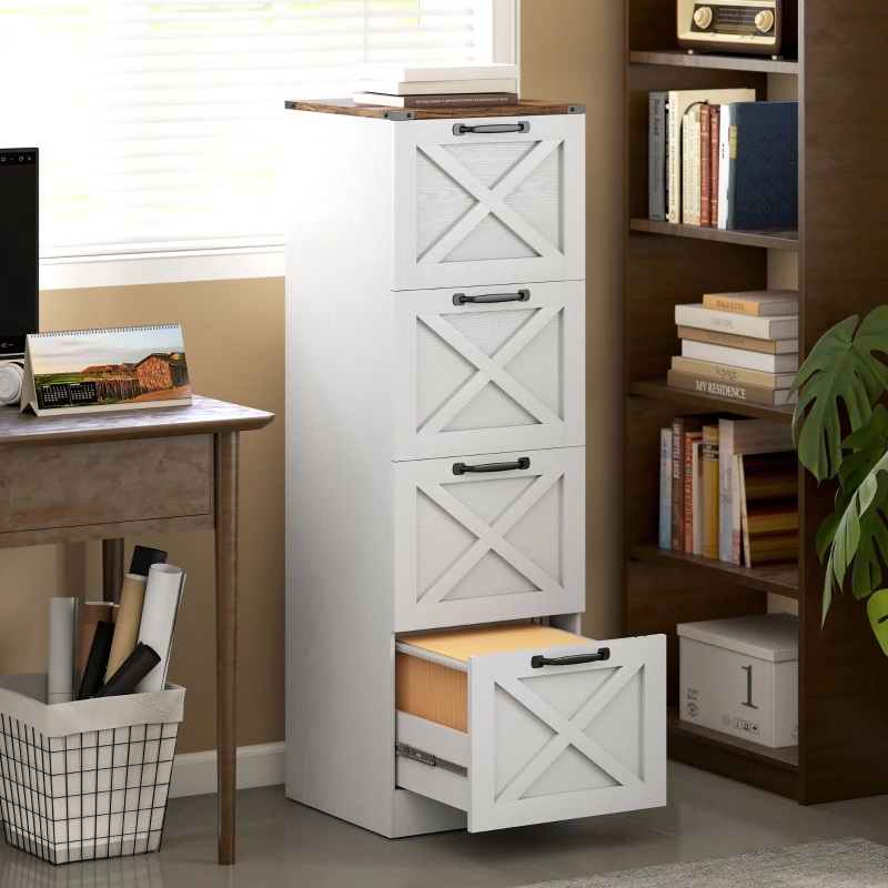 HOMCOM Arquivador com 4 Gavetas com Trilho Suspenso para A4 e Carta 40x40x131 cm Branco