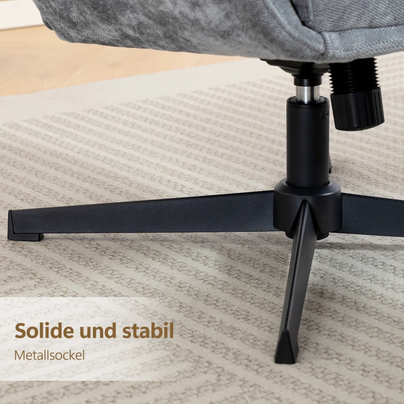 HOMCOM Gepolsterde fauteuil met voetenhocker, loungefauteuil met hoge rugleuning, metalen basis, voor woonkamer, slaapkamer, grijs