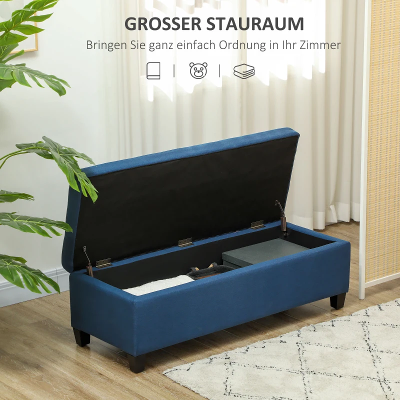 HOMCOM Poefbank met opbergruimte, Ottomane, Halbank, Knoopdetails, 125,1 cm x 48,9 cm x 41,3 cm, Blauw