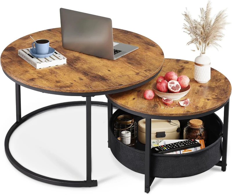 Set da 2 tavolini da salotto, design 2‑in‑1 flessibile, design moderno, 80x80x48,2 cm, Marrone
