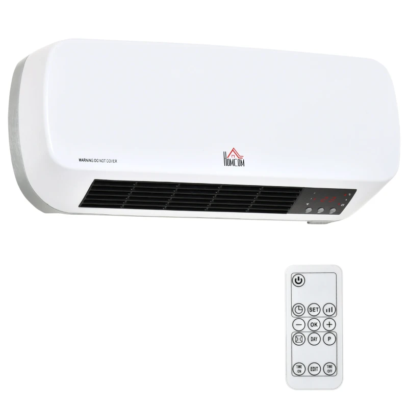 HOMCOM Wandverwarmingsventilator 2000W met Afstandsbediening 2 Verwarmingsmodus LED-display 12u Timer voor Badkamer