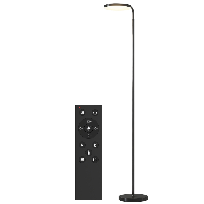 HOMCOM LED-vloerlamp met magnetische afstandsbediening, flexibel verstelbaar, draaibaar, metaal, zwart