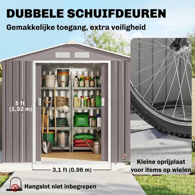 Outsunny Gereedschapsschuur tuinhuisje opbergruimte voor gereedschappen tuinkast gereedschapskast metaal