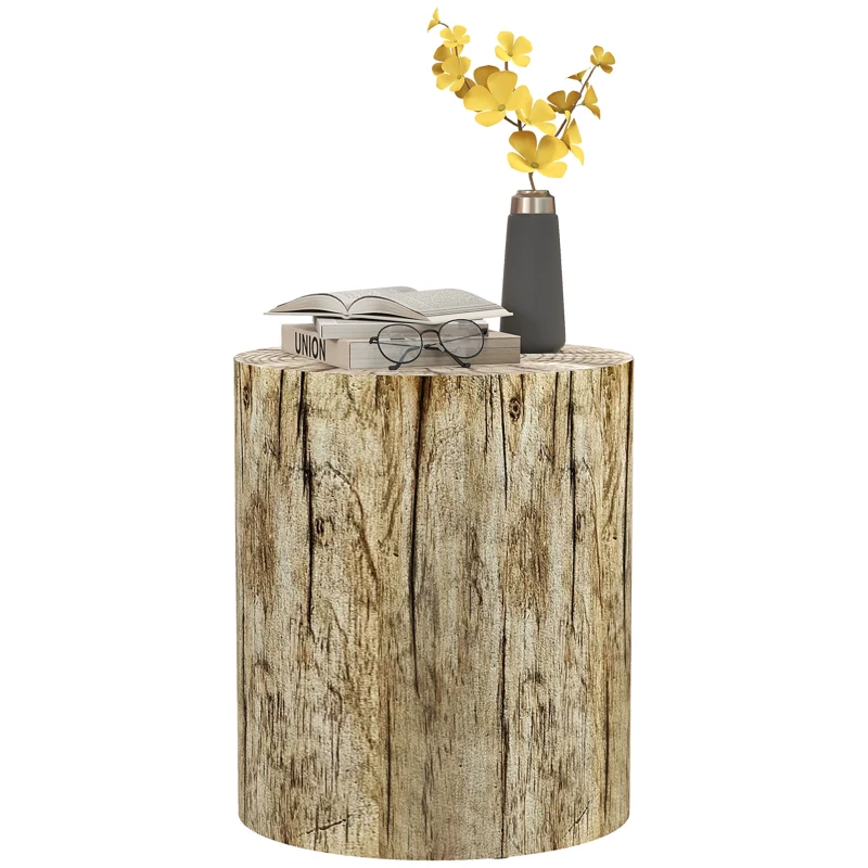 HOMCOM Bijzettafel in Boomstamontwerp, weerbestendig, voor Binnen & Buiten, Beton, Ø37 x 43 cm